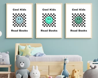 Stampa per bambini che leggono, ideale per decorare la parete della stanza dei giochi (download digitale)