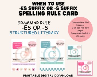 Scheda con le regole per i suffissi Es o -s: Alfabetizzazione strutturata, Risorsa per la dislessia (Download digitale)