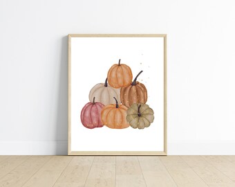 FALL Pumpkin Art Print. Cinderella Pumpkin Digital Print. Fall Pumpkin Prints. Peach Pumpkins. Blush Pumpkins. Fall Art Downloads.