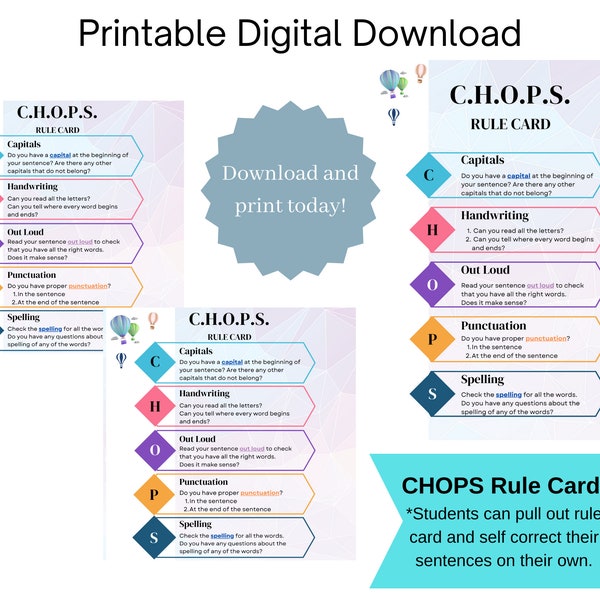 Dyslexia Cards. CHOPS Rule Card. Orton Gillingham Rule Cards. Teacher Resources. Student Literacy Rule Card. Grammar Cards