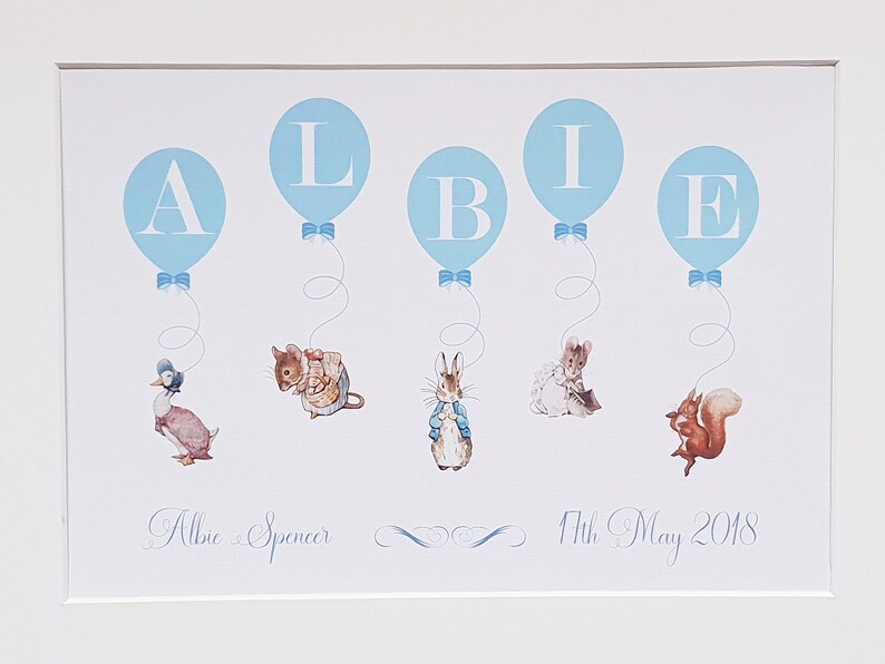 PERSONALISED Peter Rabbit New Baby//Birth FRAMED PRINT Boy /& Girl Picture Gift