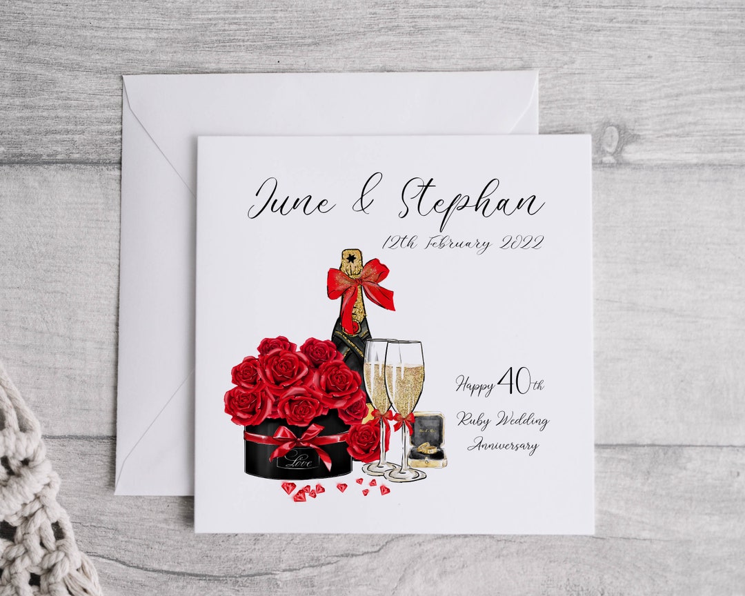 40th Ruby Anniversary Card Personalised - Ruby Wedding Anniversary ...