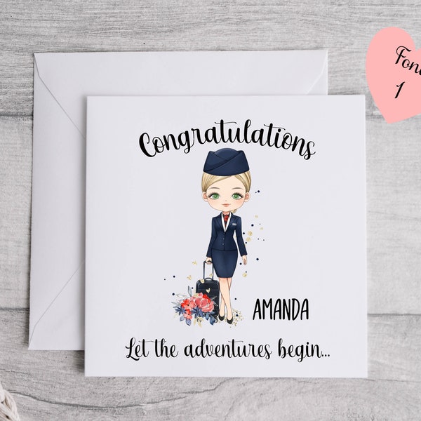 Personalised Flight Attendant Card, Air Hostess Card, Cabin Crew card, Air Steward, Birthday Card, Card for her, Aviation card