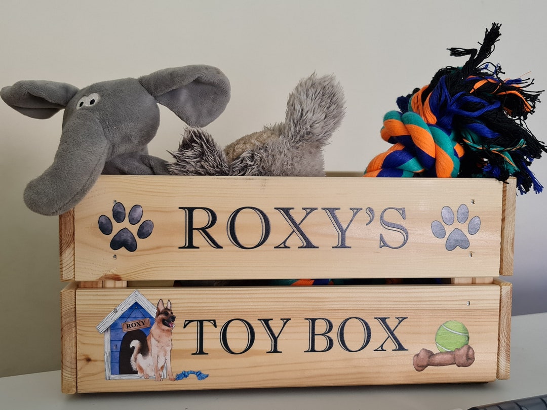 Personalised wooden dog toy box sale