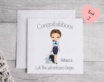 Personalised Flight Attendant Card, Air Hostess Card, Cabin Crew card, Air Steward, Birthday Card, Card for her, Aviation card
