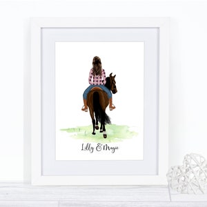 Personalised horse print,  Horse riding print, Horse and owner print,  Horse lover,  birthday gift