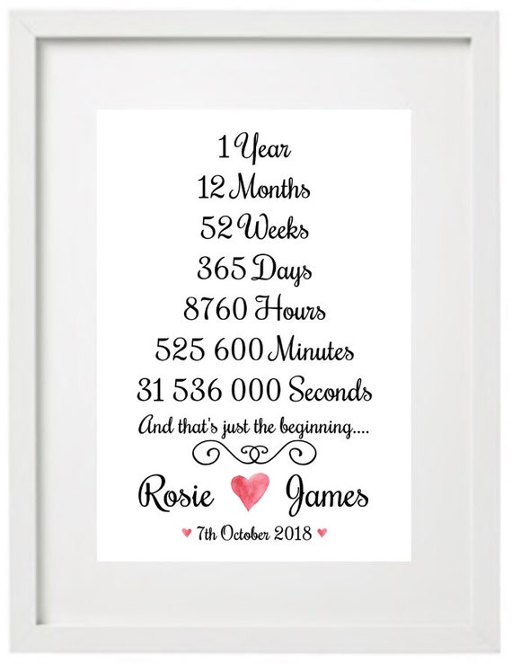 Personalised 1st Year Wedding Anniversary Print 1 Etsy