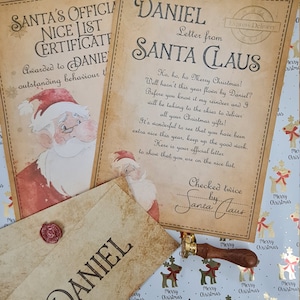 Personalised Santa letter, Father Christmas letter,  Nice list certificate with wax sealed envelope Letter from Father Christmas or Santa