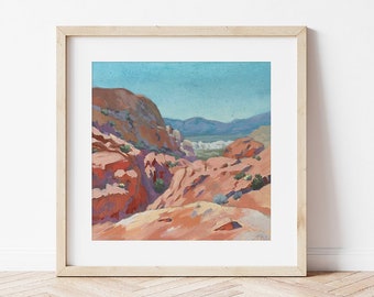 Dreamy Desert View Art Print - Red Rock Canyon Nevada Print - Desert Landscape Art - Southwest Wall Art - Beautiful Soothing Desert Art