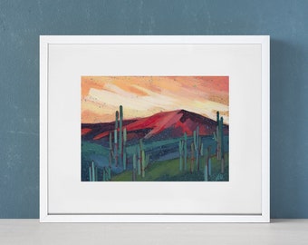 Saguaro Sunrise Print - Saguaro Painting - Southwest Landscape Print - Desert Landscape Painting - Southwest Decor - Boho Print