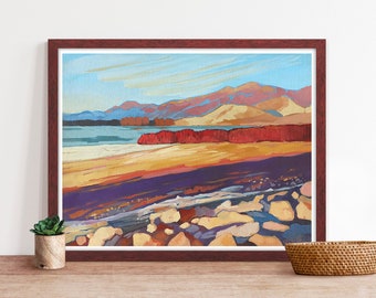 Desert Mountains and Lake Art Print - Pahranagat Lake, Nevada - Paisaje del suroeste - Nevada Print - Boho Decor - Southwest Wall Art