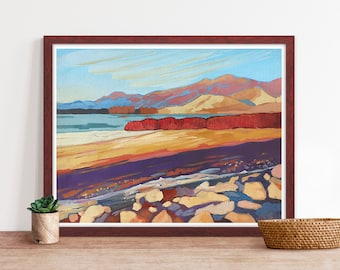 Desert Mountains and Lake Art Print - Pahranagat Lake, Nevada - Paisaje del suroeste - Nevada Print - Boho Decor - Southwest Wall Art