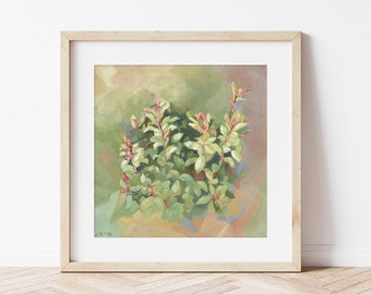 Original Photinia Plant Canvas Oil Painting - Plant Painting - Original Floral Painting - Hand-Painted House Plant Art - Botanical Wall Art