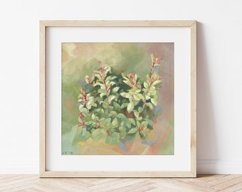 Original Photinia Pflanzen Ölgemälde - Pflanzengemälde - Original Blumengemälde - Handgemalte Hauspflanze Kunst - Botanische Wandkunst