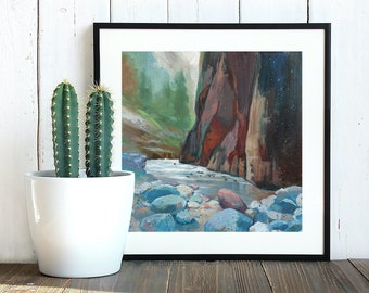 The Narrows Zion Print - Zion National Park Painting - Utah Mountains Canyon Nature Print - Hiking Print - Nature Wall Art - River Rocks