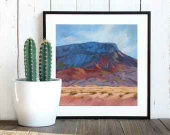 Desert Mesa Print - Desert Abstract Art - Southwest Landscape Painting - Western Art - Desert Rock Print - Arizona Desert Painting