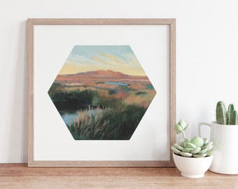 Hidden Desert Paradise Hexagon Print - Nevada Landscape Print - Southwest Desert Painting - Nevada Painting - Boho Print - Southwest Print