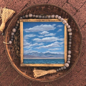 Bright Blue Sky White Clouds Over Lake Mead Waters Art Print - Lake Mead Nevada Print - From Original Oil Painting - Southwest Landscape