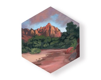 Small Hexagon Virgin River Utah Painting - Original Utah Landscape Painting - Zion National Park Art