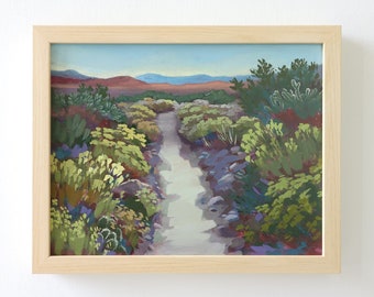 Original Desert Painting - Modern Maple Frame - After the Monsoon - Green Desert - Original Southwest Painting Framed - Nevada Art