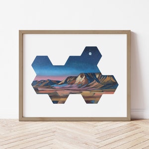 Desert Night Art Print - Modern Abstract Desert Sky and Mountains - Desert Stars and Moon - Modern Southwest Print - Southwest Landscape