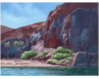 Three Palms Original Oil Painting - Parker Arizona Colorado River Art - Small Southwest Landscape Painting - Buckskin Mountain State Park