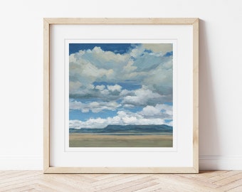 Clouds Over the Mesa Art Print - Peaceful Desert Landscape with Blue Sky White Clouds - Desert Sky Southwest Landscape Print