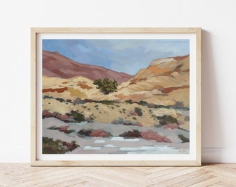 Desert Landscape Print - Muted Color Palette - Peaceful Desert Painting - Southwestern Wall Art - Boho Print - Red Rock Canyon Print
