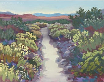 Nevada Blooming Desert Art Print: Cactus, Green Landscape, Southwest Decor