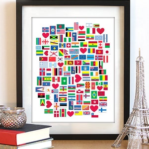 Flags of the World Art Print Love Holds No Boundaries by Joy Goldstein World Traveler Countries World Peace image 1