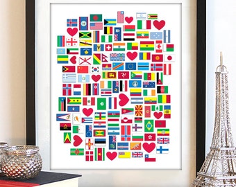 Banderas del mundo Arte Impresión - El amor no tiene límites por Joy Goldstein - Viajero mundial - Países - Paz mundial