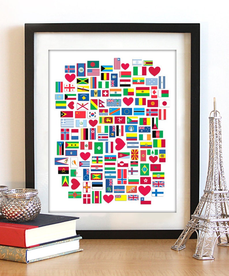 Flags of the World Art Print Love Holds No Boundaries by Joy Goldstein World Traveler Countries World Peace image 1