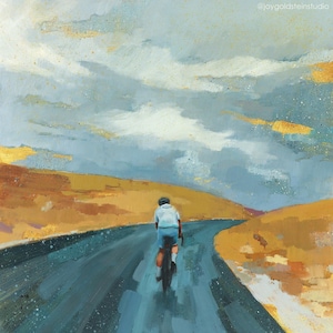 Solo Radfahrer Kunstdruck: Giclée Matte Papier, von Original Fahrrad Tour Malerei