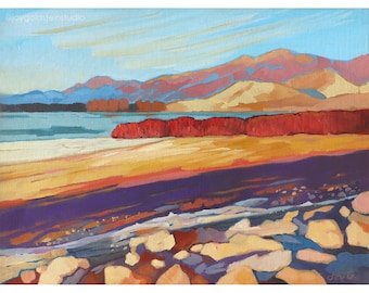 Abstract Desert Lake Art Print: Modern Southwest Landscape
