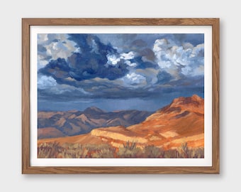 Desert Storm Clouds Art Print - Southwest Landscape Art - Western Decor - Desert Monsoon Painting