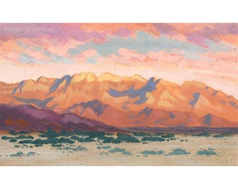 Sun-kissed Desert Sunrise Landscape Art Print: Nevada Alpenglow Painting
