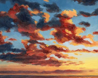 Sunset Clouds Over Sea Art Print: From Original Oil Painting, Coastal Wall Art
