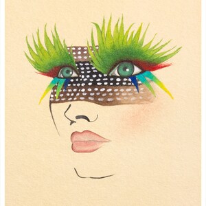 Feather Eyes Art Print: Boho Woman Portrait, Eclectic Wall Decor