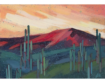 Saguaro Sunrise Art Print: From Original Desert Landscape Painting, Southwest Decor