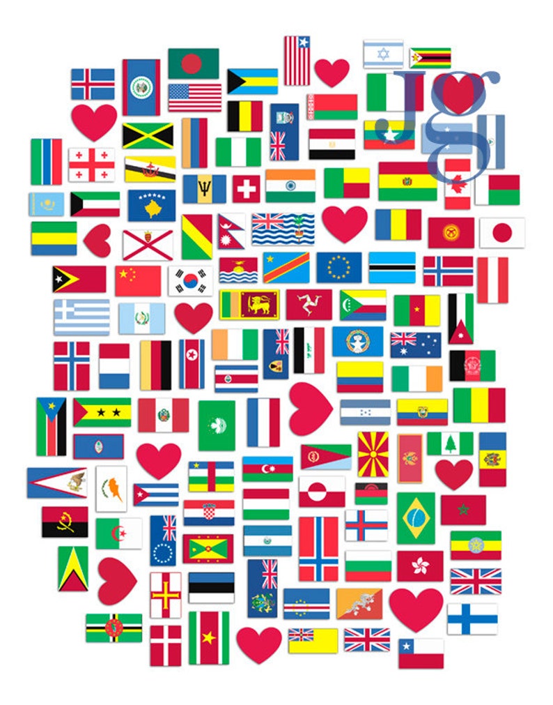 Flags of the World Art Print Love Holds No Boundaries by Joy Goldstein World Traveler Countries World Peace image 2