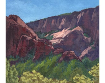 Kolob Canyon Utah Peinture originale - Crimson in Kolob Peinture à l’huile - Randonnée Escalade Nature Art - Peinture de l’Utah - Paysage du Sud-Ouest