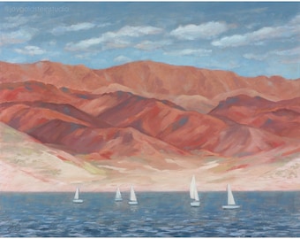 Original Painting Desert Lake Dreaming - Lake Mead Nevada Art - Sailboats on Water