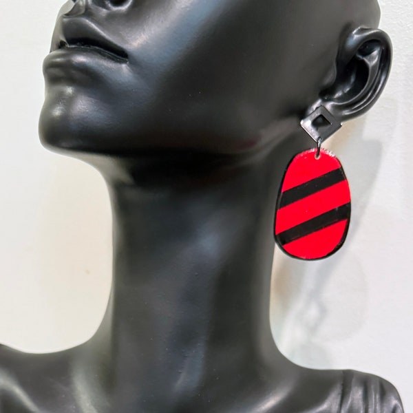 Mod Red Stripe Dangle Earrings