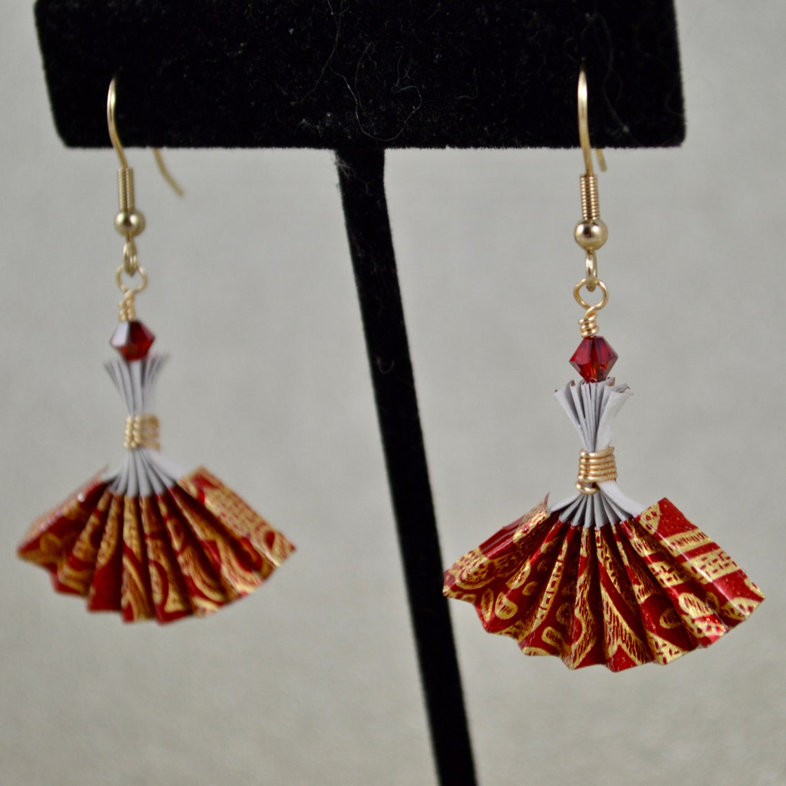 Origami Fan Earrings Red/Gold Etsy