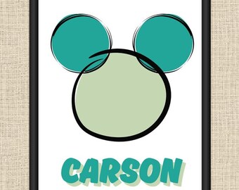 Mickey Mouse Circles Teal Custom Name Printable Wall Art