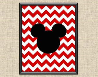 Mickey Mouse Red & White Chevron Printable Wall Art 8x10