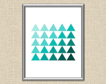 Teal Ombre Gradient Modern Geometric Triangle Minimal Printable Wall Art 8x10