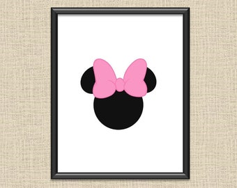 Minnie Mouse Pink, Black & White Simple Printable Wall Art 8x10