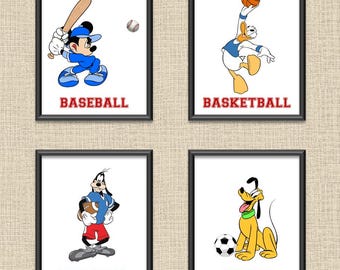 Set of 4 Mickey & Friends Sports Printable Wall Art 8x10