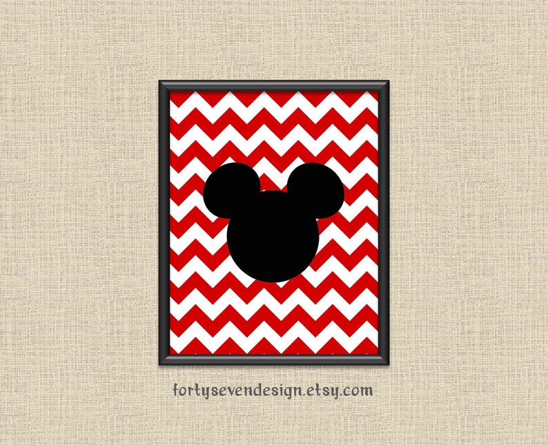Mickey Mouse Red &amp; White Chevron Printable Wall Art 8x10 - Etsy